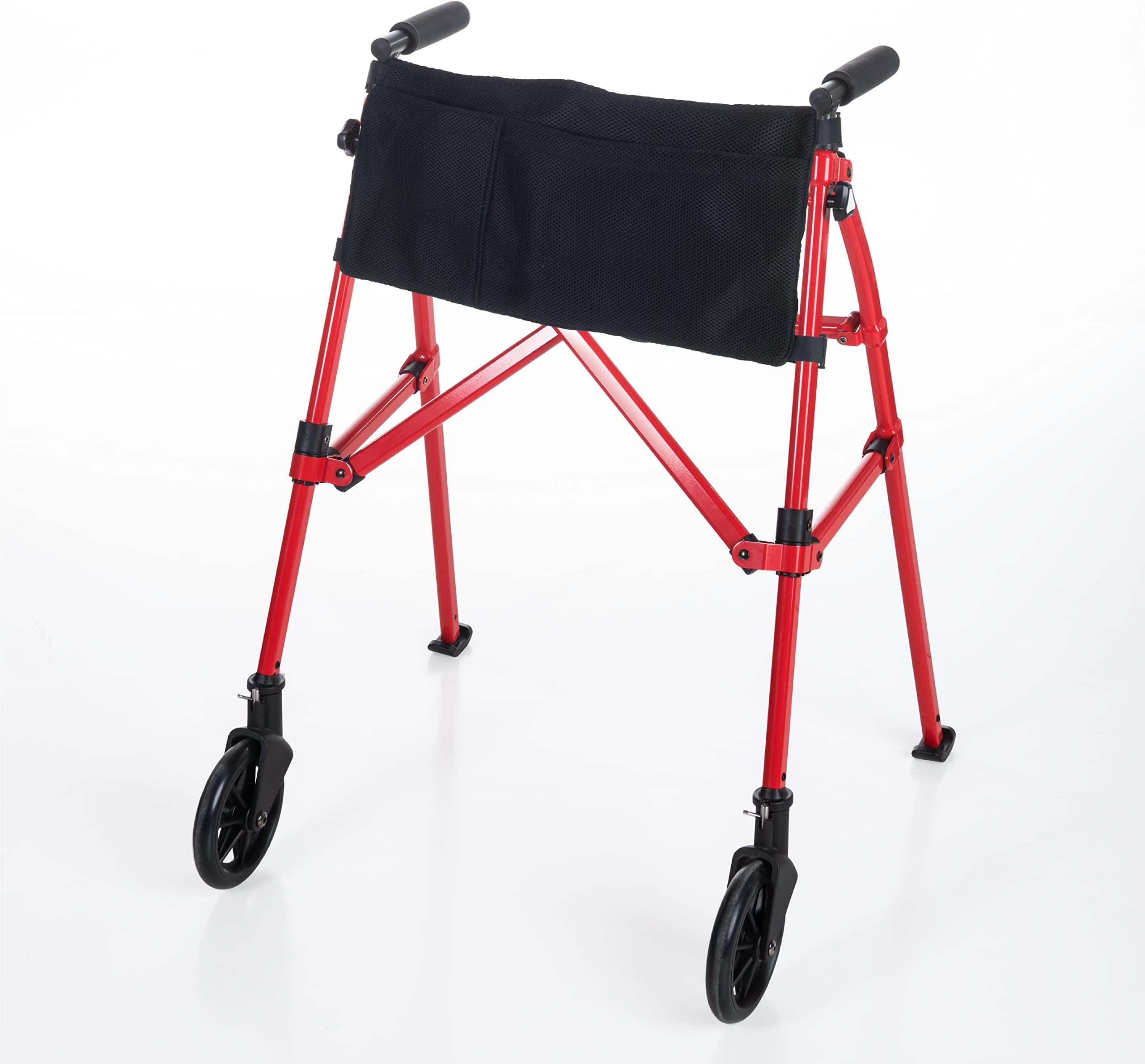 Stander EZ Fold-N-Go ウォーカー 軽量 折りたたみ式 モビリティローリングウォーカー 高齢者と大人用 6インチホイール スキーグライド オーガナイザーポーチ(スポーツレッド)