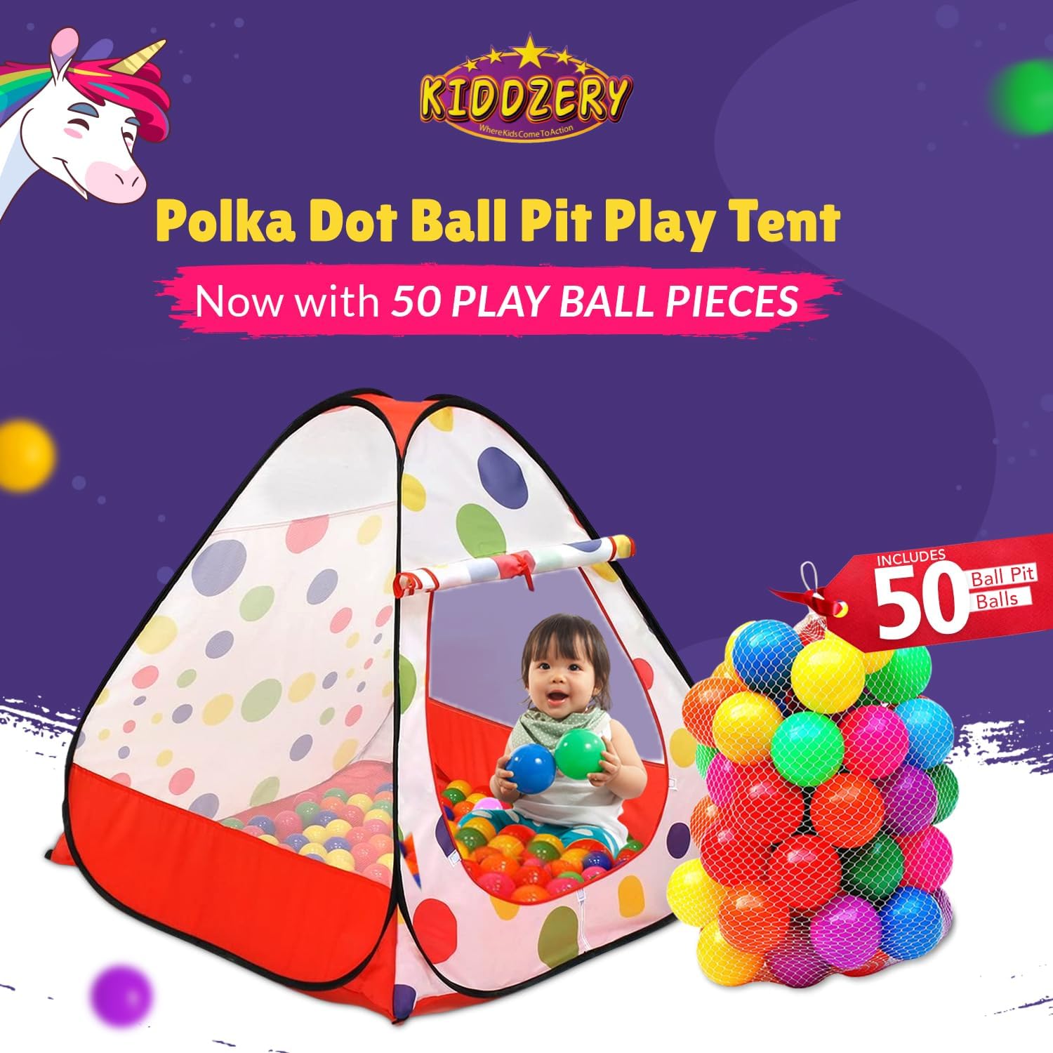 Colorful Pop-Up Kids Ball Pit Tent with 50 Balls