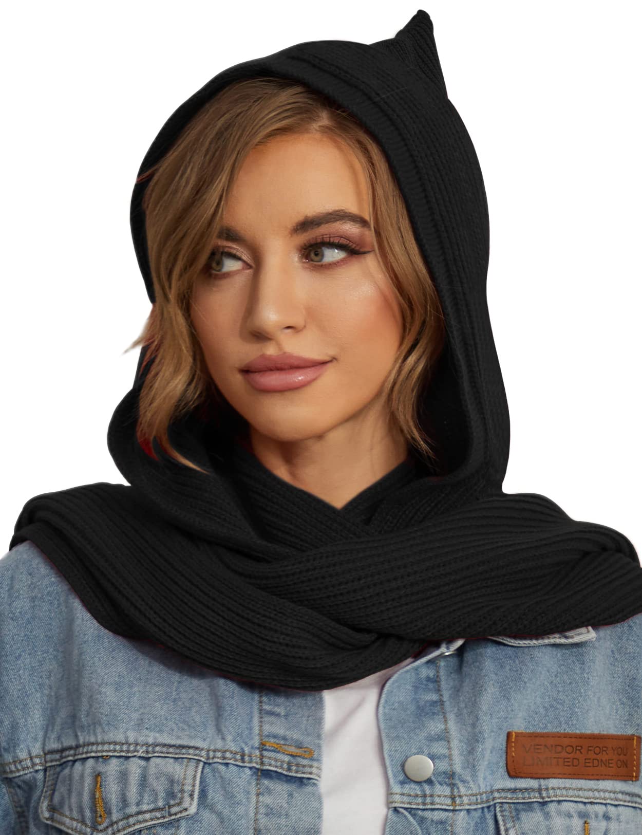 Women Winter Knitted Hooded Long Scarf Warm Shawl Wrap Head