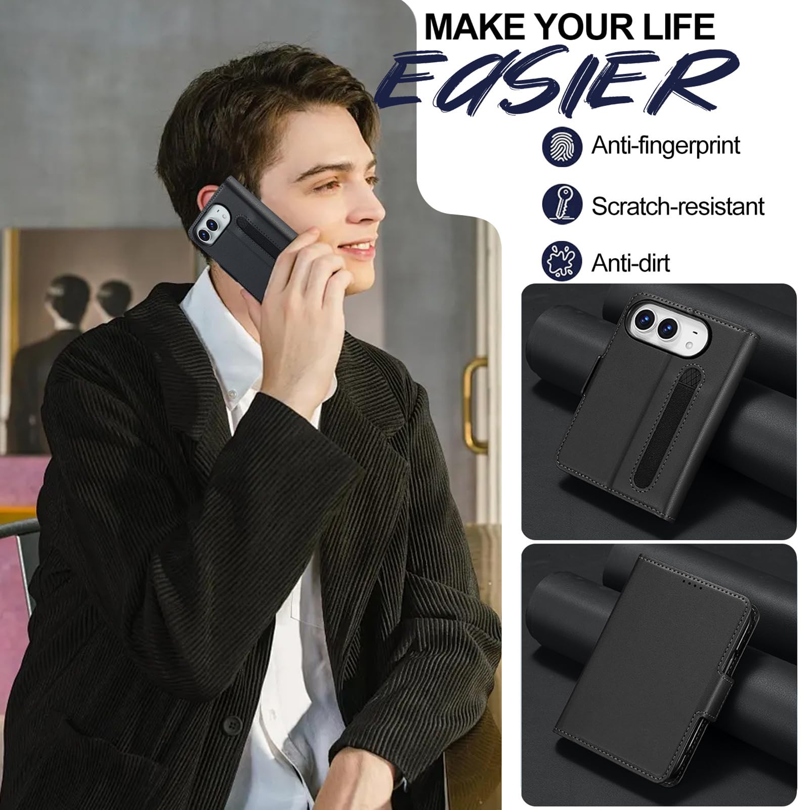 Skórzane etui do iPhone Duo, liczi blizny, funkcja stojaka, zapięcie