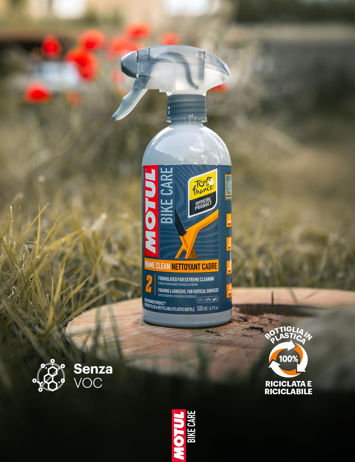Motul - Spray per la Pulizia del Telaio della Bicicletta - Schiuma Adesiva Ideale per Superfici Verticali - Compatibile con Materiali Delicati - Senza COV - Bike Care Frame Clean Road - 500 ml