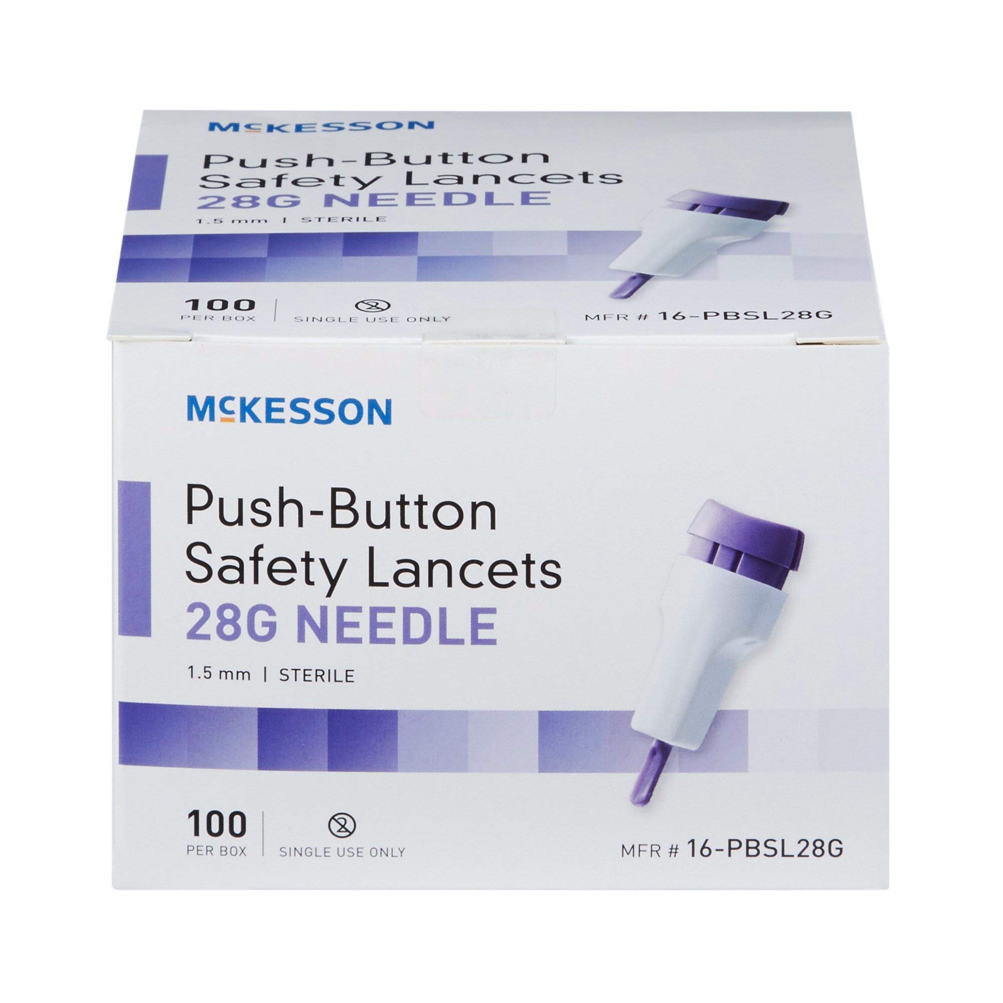 McKesson Fixed Depth Lancet Lancet Push Button 28 Gauge Needle 1.5 mm