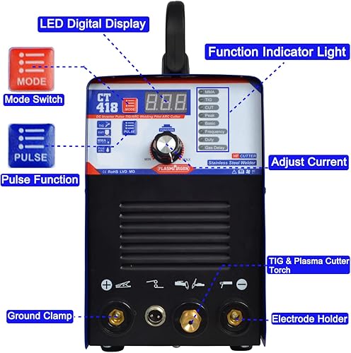 Miniatura 2 de CT418 3-IN-1 110V/220V Cortador de Plasma Multifuncional Máquina Combo, Cortador de Plasma 40A/180A Lift TIG/180A Stick Welder, 2/5 "Pantalla