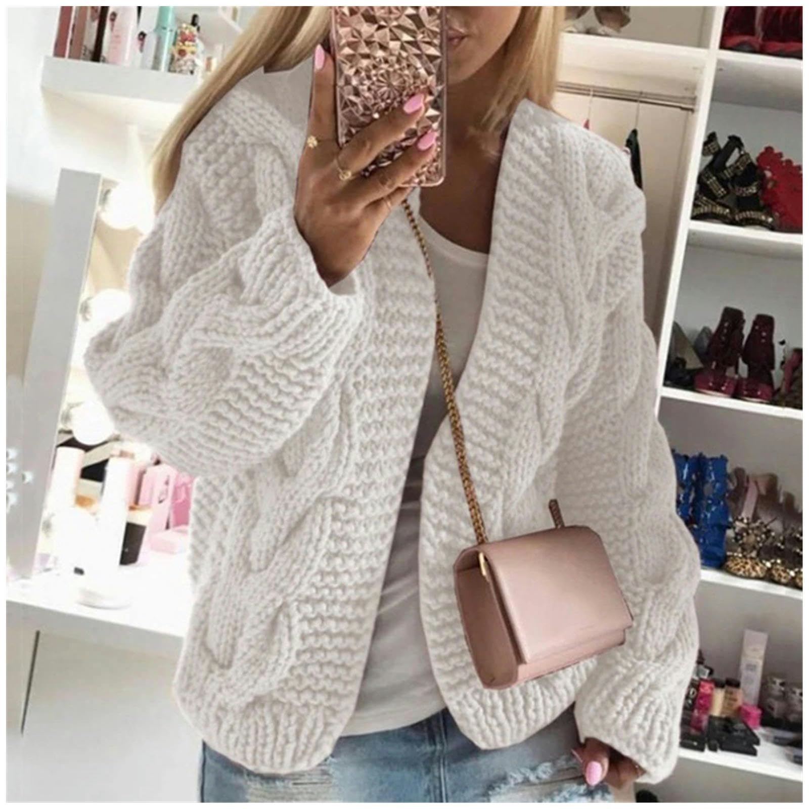 TEidea Rebeca Mujer Verano Cárdigan Acogedor Y Elegante De Otoño/Invierno Damas: Cárdigan De Punto Grueso para Mujeres con Giro De Hilo Cálido Y Texturizado