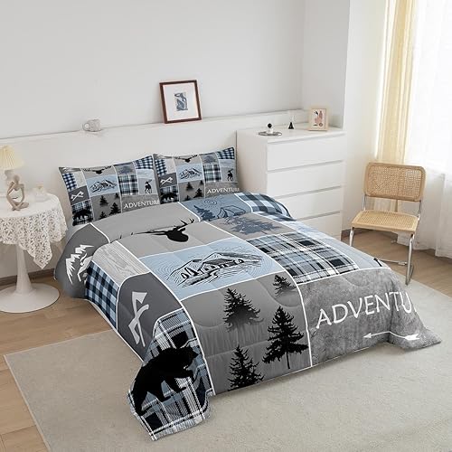 Miniatura 2 de Juego de edredón de cabaña, juego de ropa de cama rústica de oso y ciervo, tamaño matrimonial para niños, adolescentes y adultos, edredón de