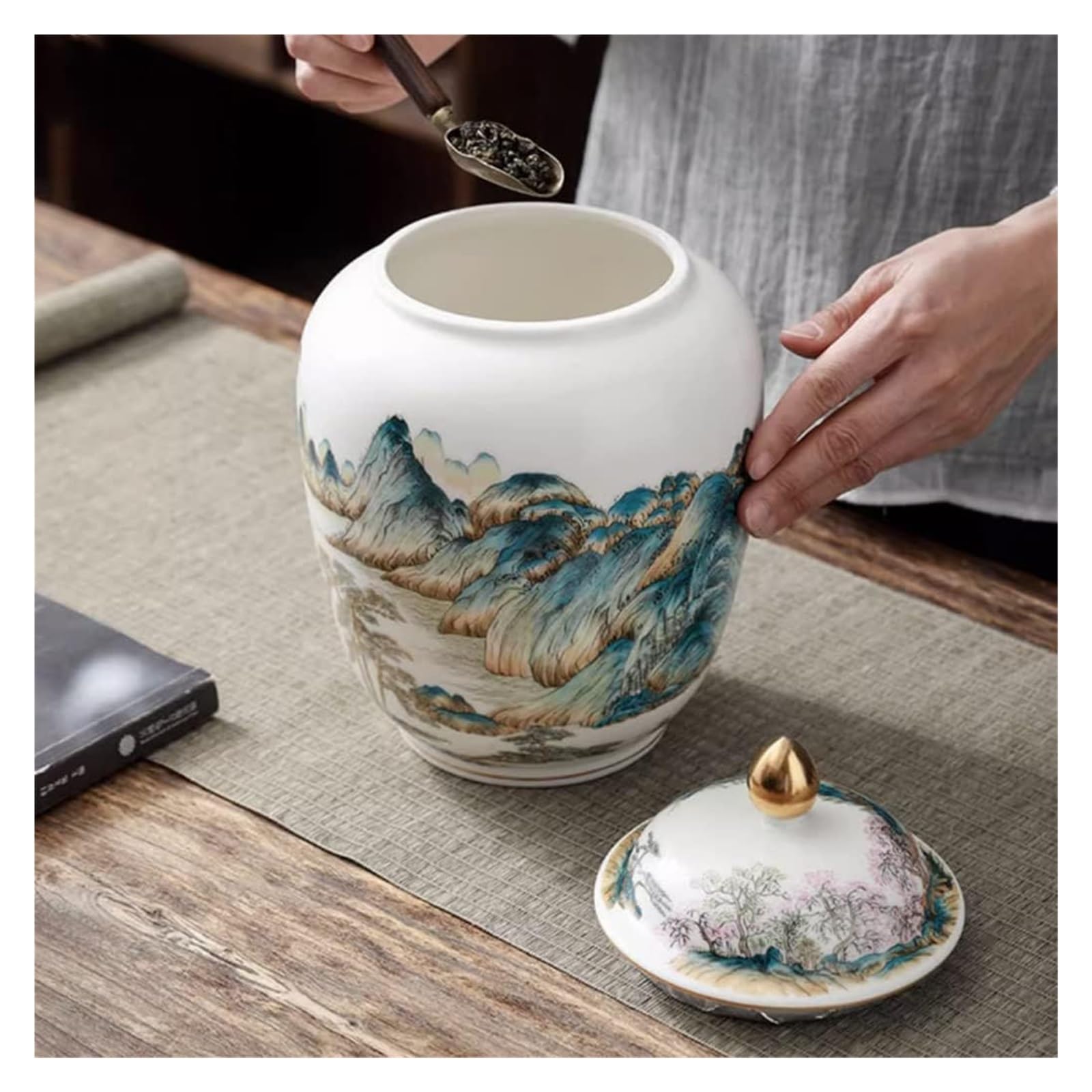 Słoiki z herbatą Dekoracja Ceramiczny słoik na imbir Pojemnik na herbatę z hermetyczną pokrywką, tradycyjne chińskie dekoracyjne słoiki porcelanowe, wazony z kwiatami Dekoracja słoika do przechowywani
