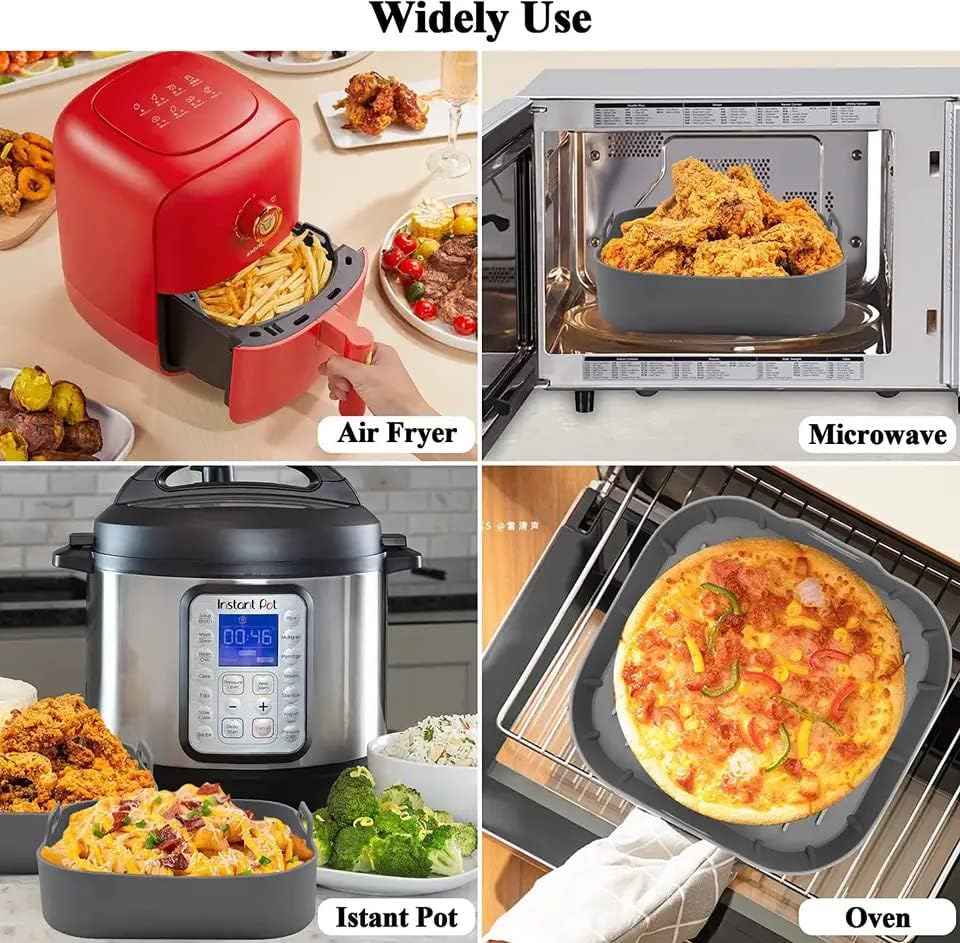 Miniatura 4 de Paquete de 2 forros de silicona para freidora de aire para 3 a 5 cuartos de galón, recipiente de silicona antiadherente seguro para alimentos,