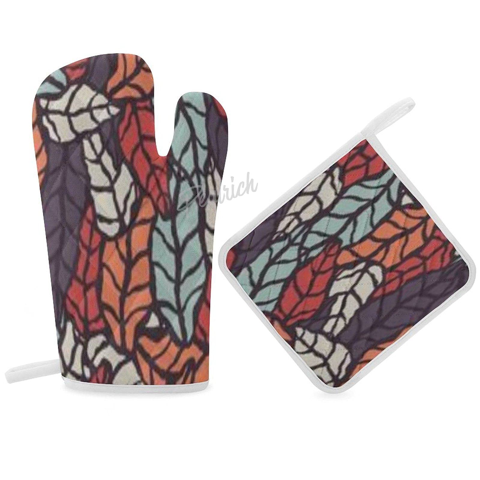 Kitchen Non-Slip Holders, Colorful Natural Leaves Print, and Holders Sets for