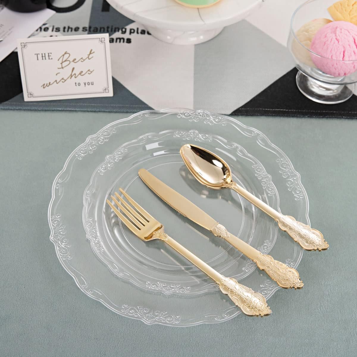 U-QE 100 Pieces Clear Plastic Plates - Clear Disposable Plates - Premium Hard Plastic Plates for Party, Holiday and Party Use Including 50 Dinner 10 '' & 50 Dessert Platos 7.5 '' - Image 9