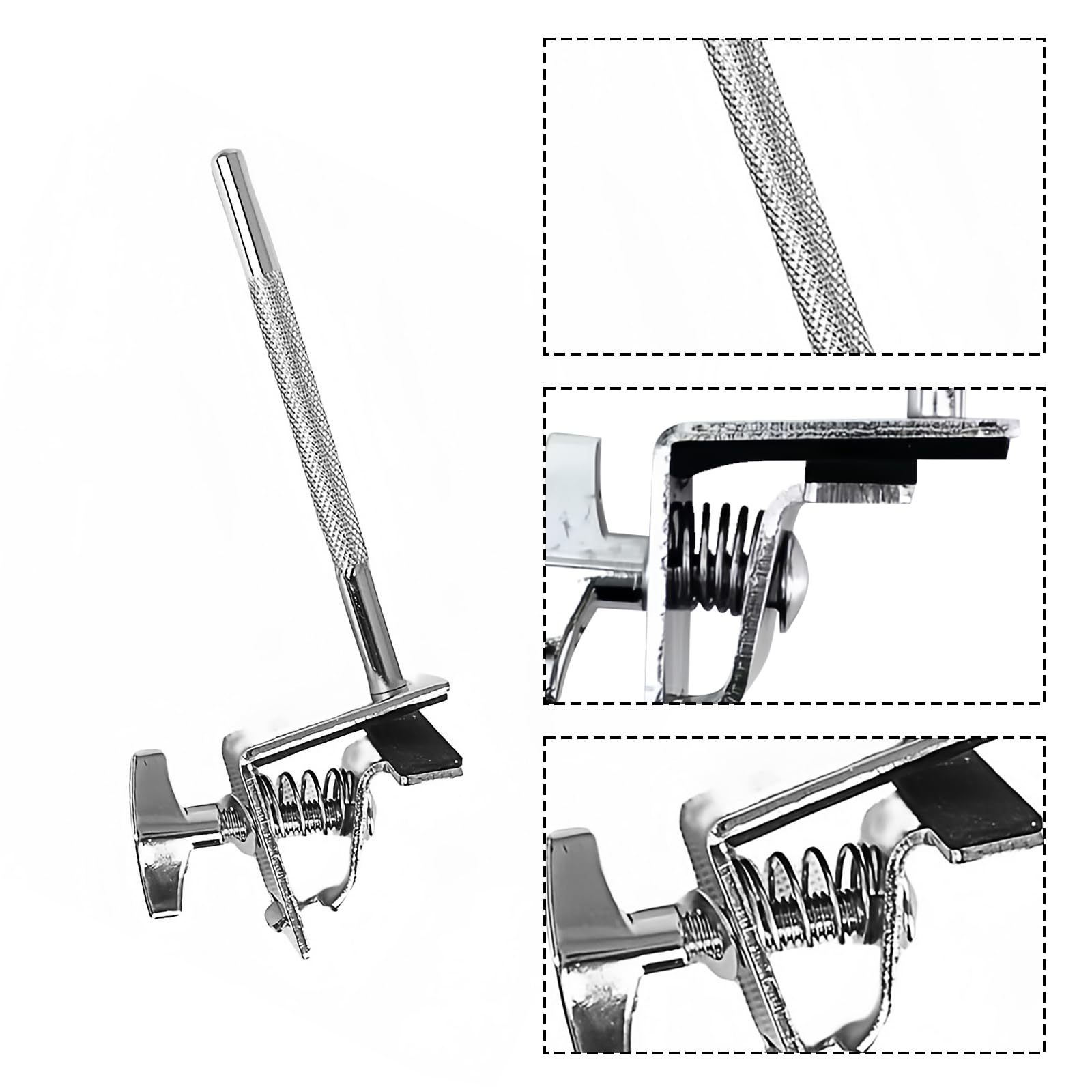 Musiin Cowbell Stand Straight Pole Drum Set Cowbell Holder Bass Drum Cowbell Mount Drum Accessory (Silver) - Image 3