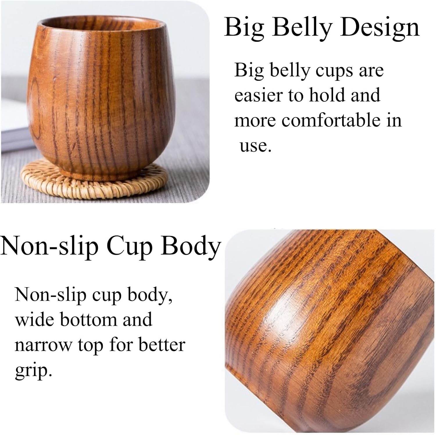 10 Pieces Wooden Tea Cup Japanese Tea Cup Natural Solid Wood Teacups Wooden Mug for Juice, Milk, Beer, Coffee, 6 oz