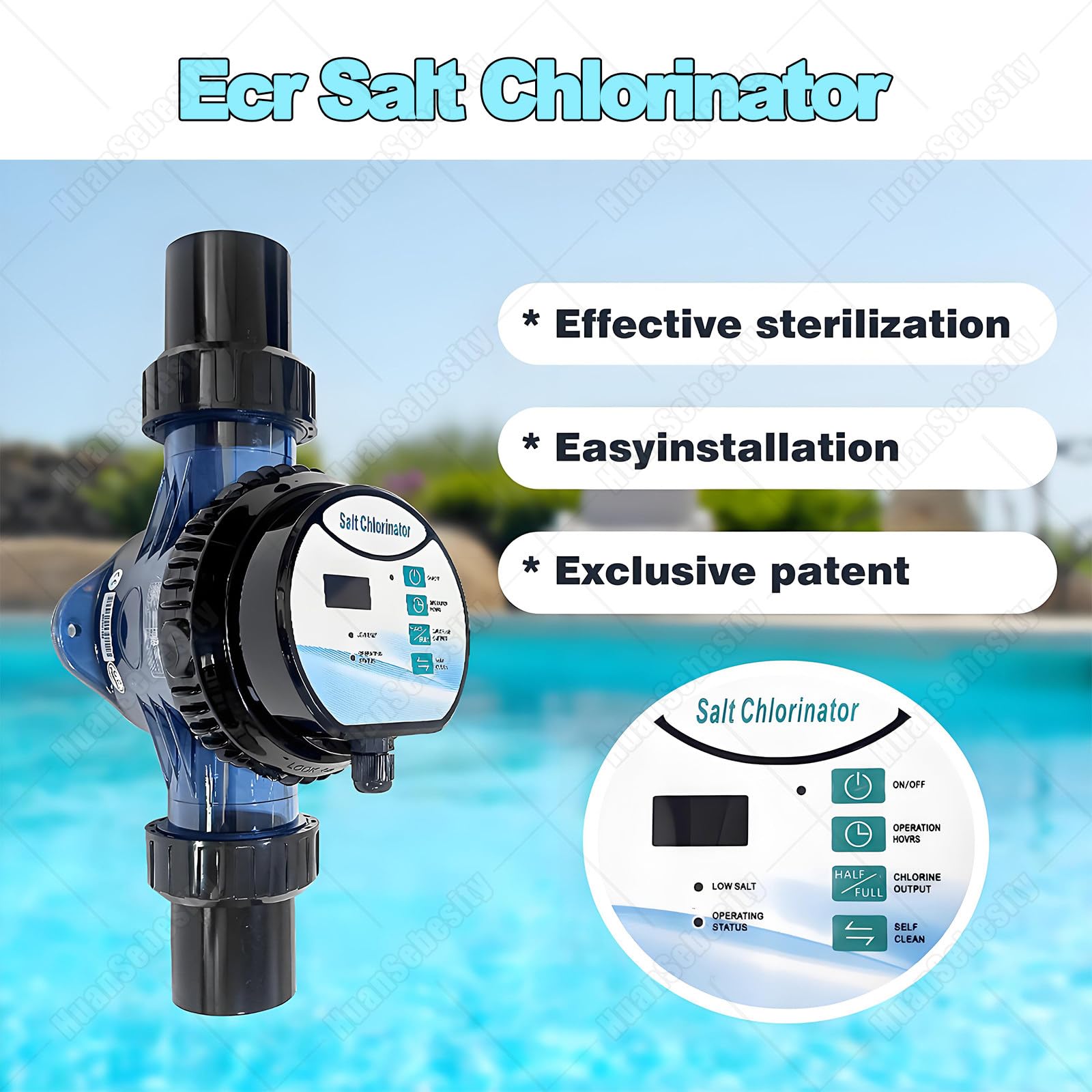 Clorador Piscina Agua Salada,Clorador Salino Generador De Placa Ti,Máquina Sal para Piscina Dc24v,Clorador Salino con Limpieza Automática,para Piscinas Enterradas Y SPA 2g/h