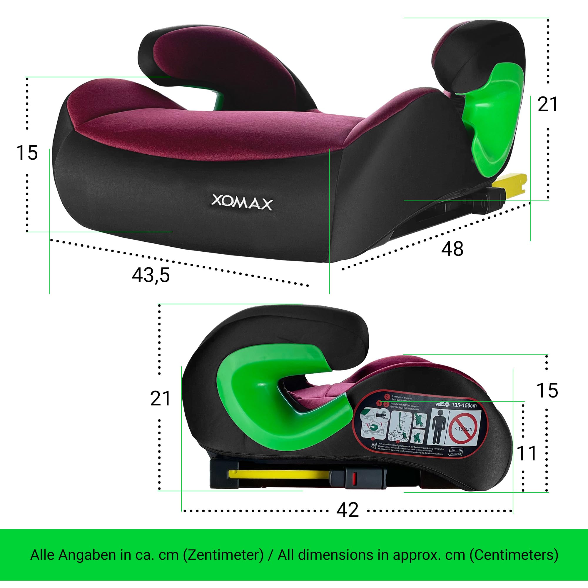 XOMAX KBH310 Rehausseur de siège pour enfant avec ISOFIX I évolutif I 15-36 kg, 3-12 ans, groupe 2/3 I ECE 8