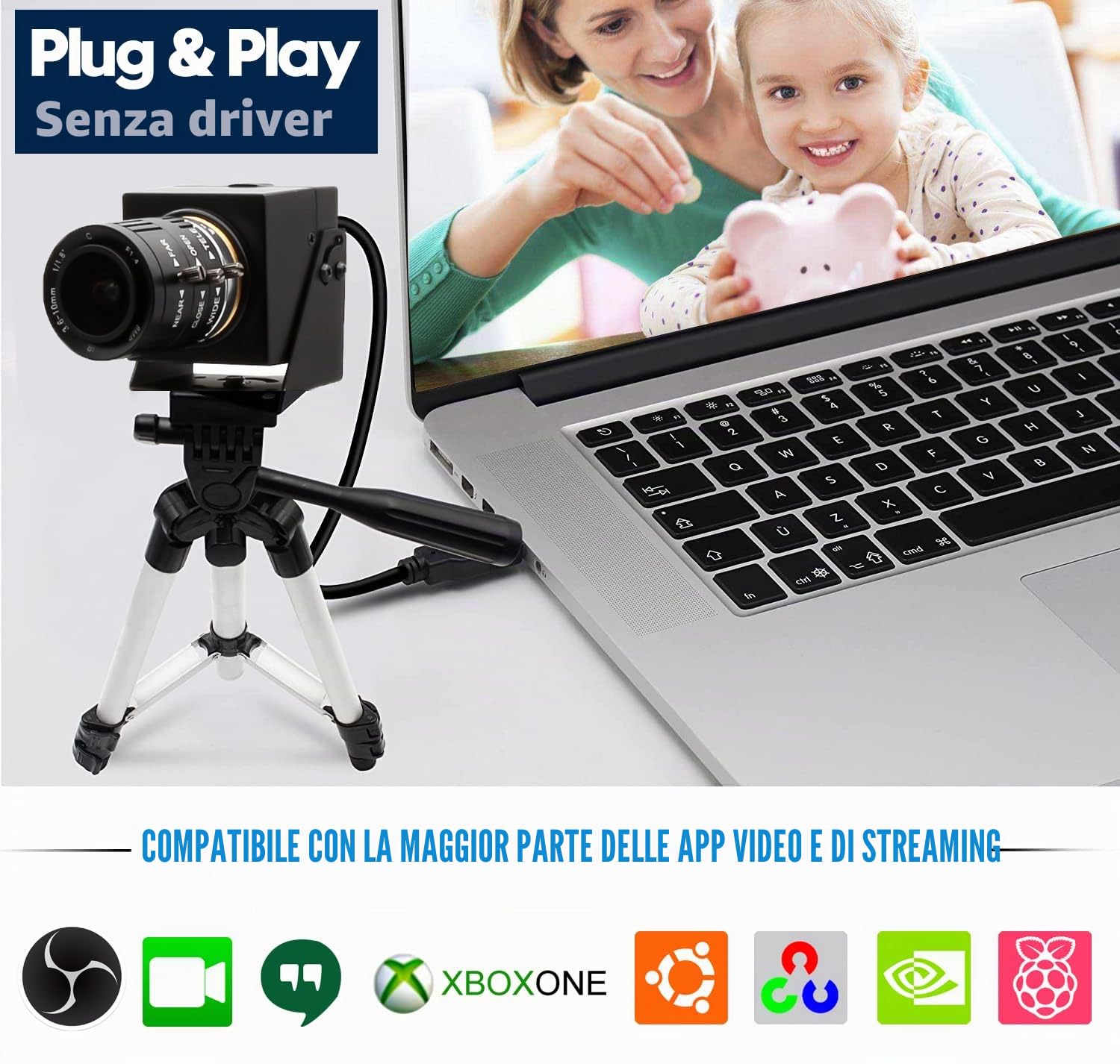 Svpro Telecamera USB 1080P Starlight Low Light Webcam con zoom 3,6-10mm, messa a fuoco manuale, visione machine industriale, UVC plug-and-play per computer e laptop