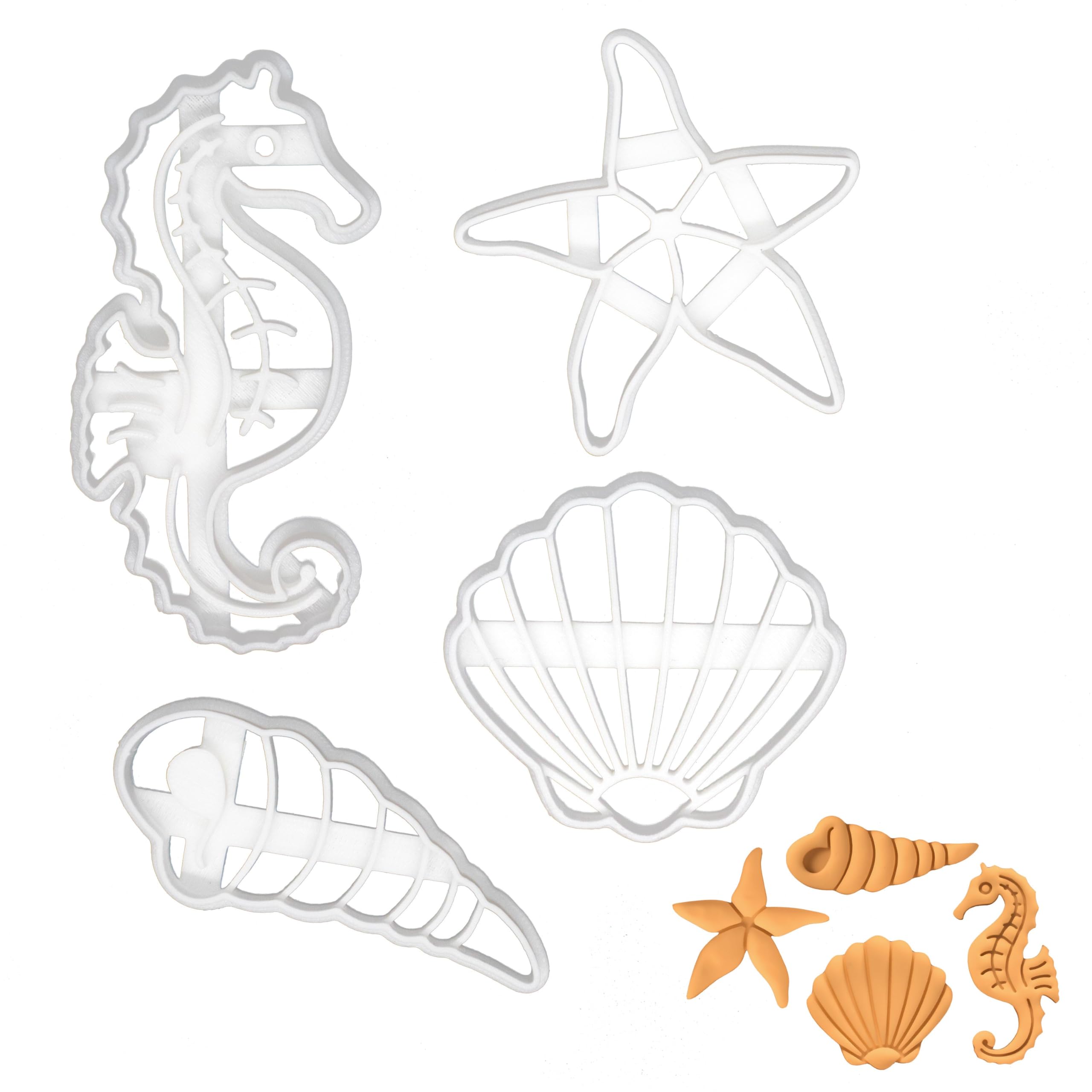 Bakerlogy - Ensemble de 4 emporte-pièces à thème nautique (coquillage, tire-bouchon, étoile de mer, hippocampe), 4 pièces