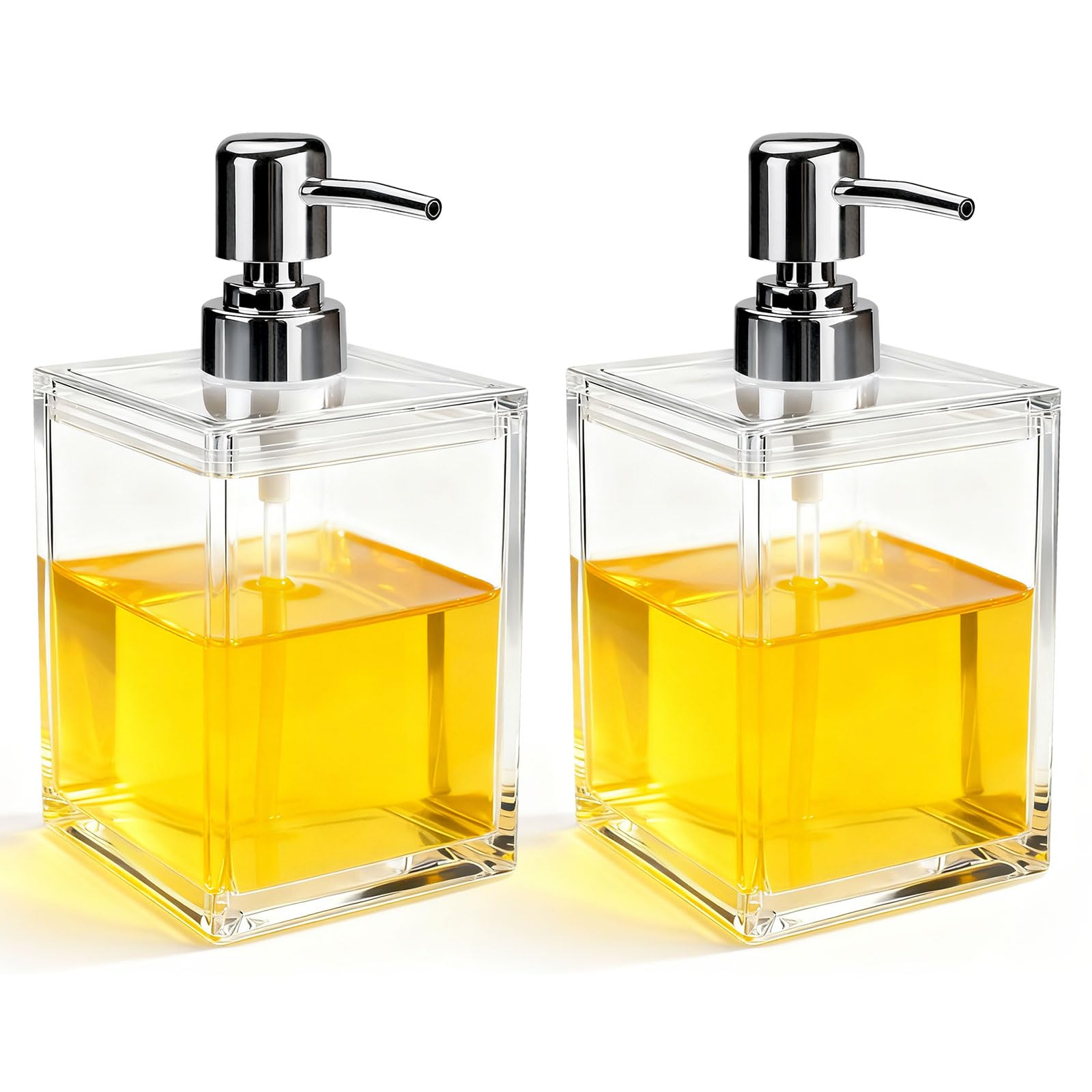 Dispensador de jabón acrílico transparente, dispensador de jabón de manos grueso moderno de 500 ml para baño, plato de cocina, botella de bomba de líquido para enjuague bucal, loción y champú