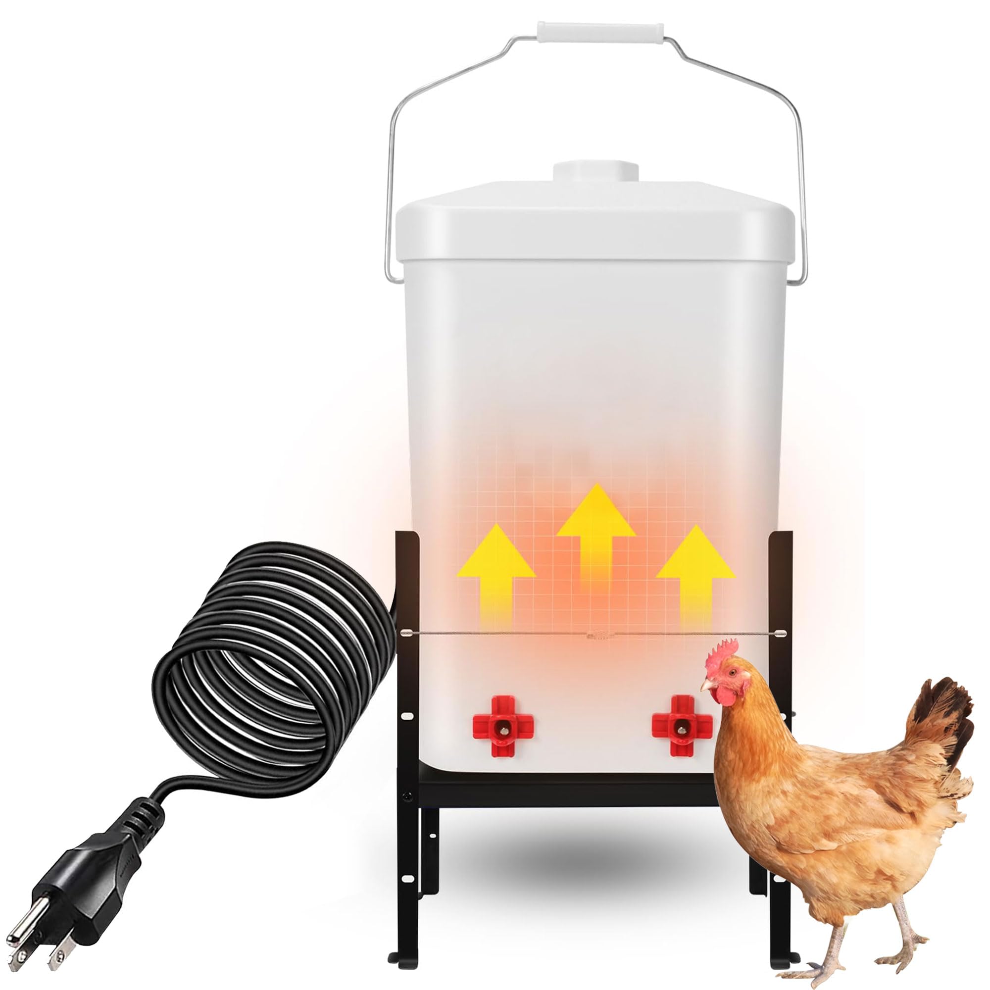 Calentador de agua para pollos de 3.8 galones con 4 pezones y altura ajustable, 2 en 1 a prueba de congelación, calentador de pollos antivuelco para pavos, patos, gansos, aves de corral en gallinas de