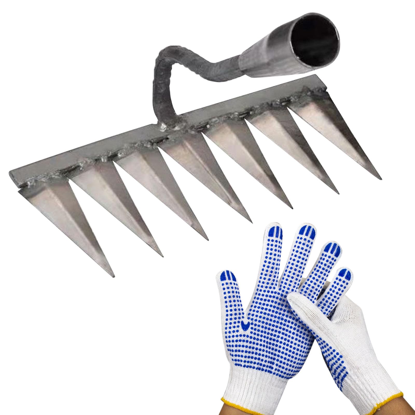 Garden Iron Weeding Rake Heavy Duty Iron 2.0 Weed Remover Tool Gardening Iron Weeding Rake Weeds Puller for Loosening Soil, Gathering Leaves, Leveling Lawns (7teeth)