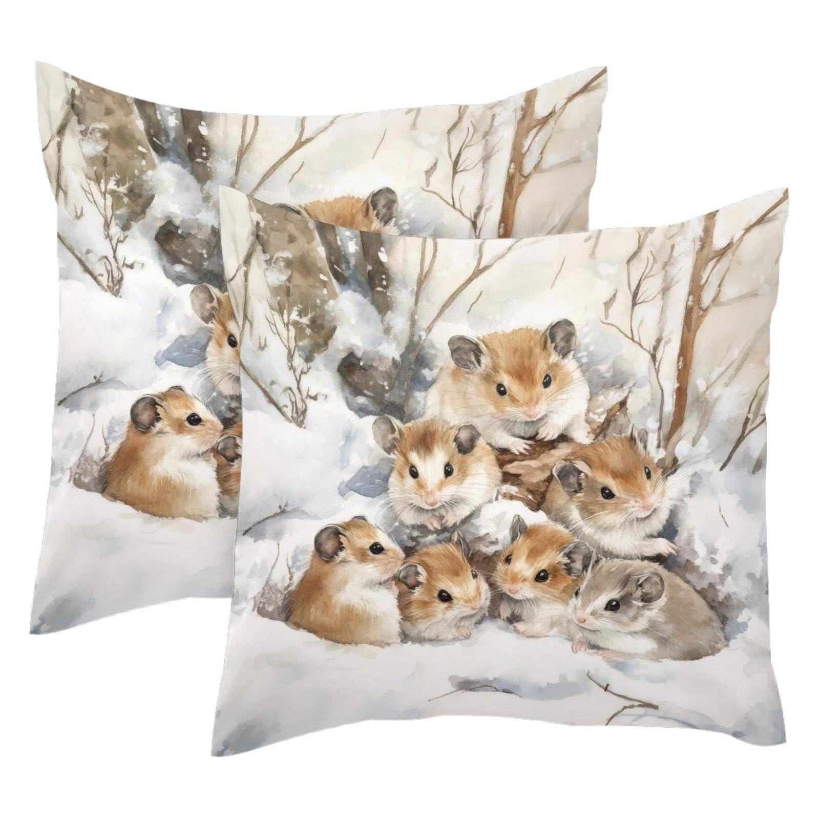Housses de coussin en velours doux double face motif hamsters 50x50