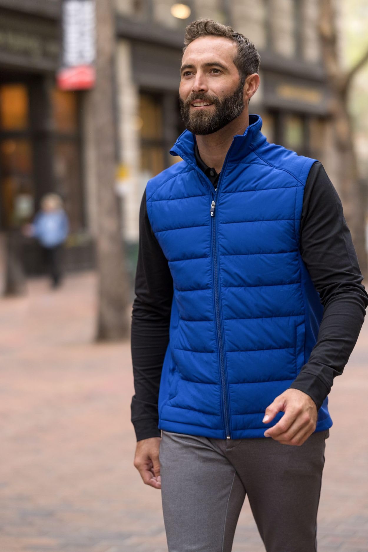 Cutter & Buck Evoke Hybrid Eco Softshell Recycled Mens Full Zip Vest, Tour Blue