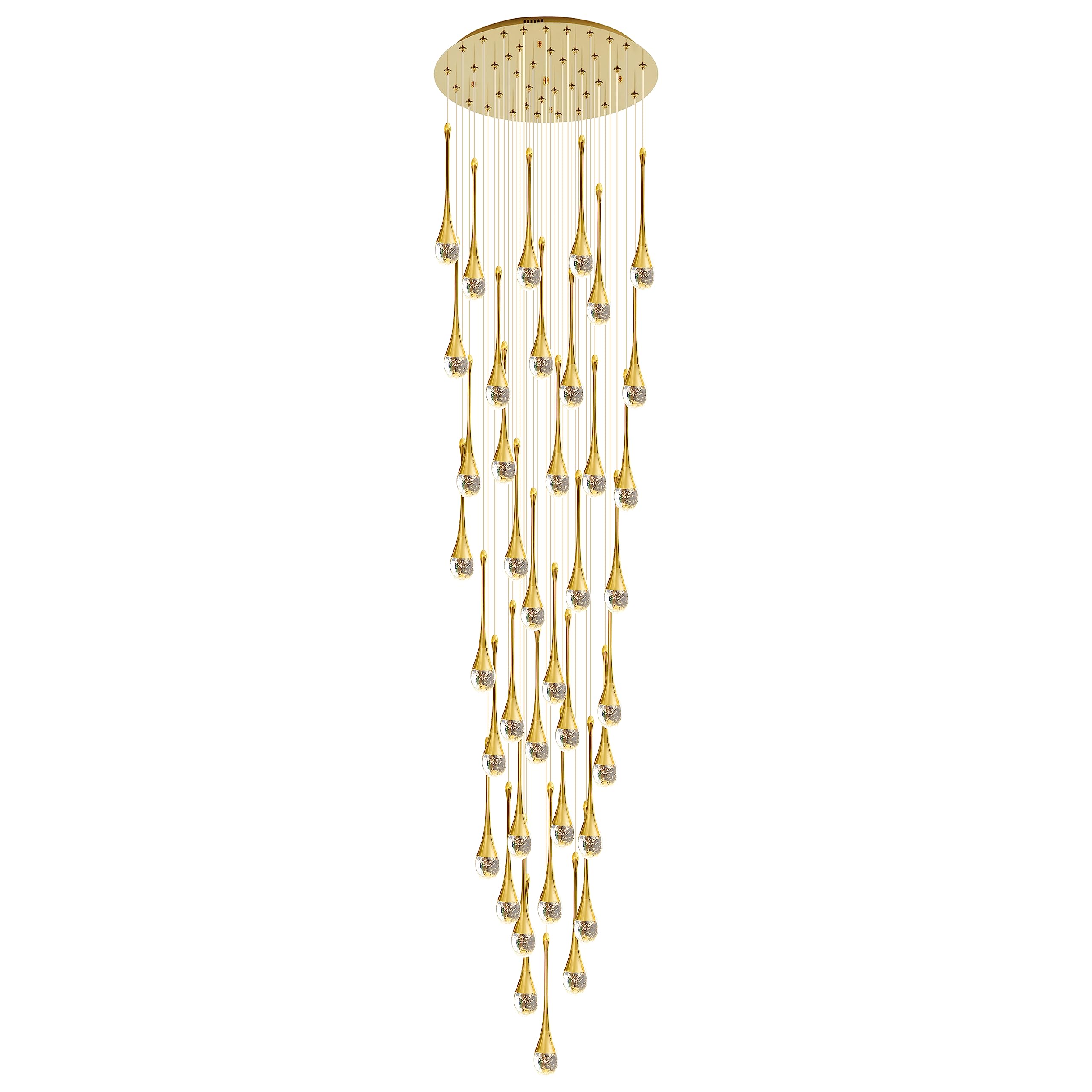 FYZDLAOR 40-Light High Ceiling LED Chandeliers 19fts (6Meters) Modern Raindrop Spiral Crystal Pendant Lights 3CCT Dimmable Dome Long Chandelier for Entryway Stairwell Lighting Fixture