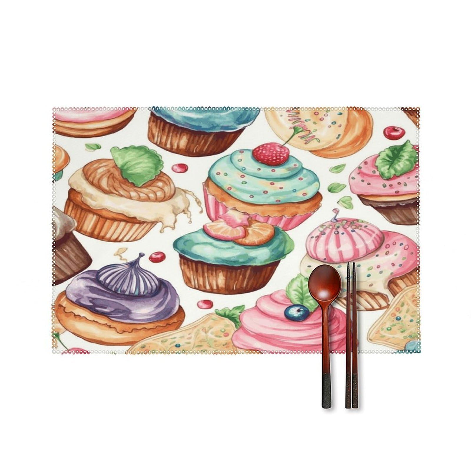 Cupcakes Donuts Muffins Sugar Placemats Set of 6 Non-Slip Heat Resistant Table Mats Canvas Washable Cloth Place Mats Easy to Clean Premium Placemat for Kitchen Dining Table Decoration