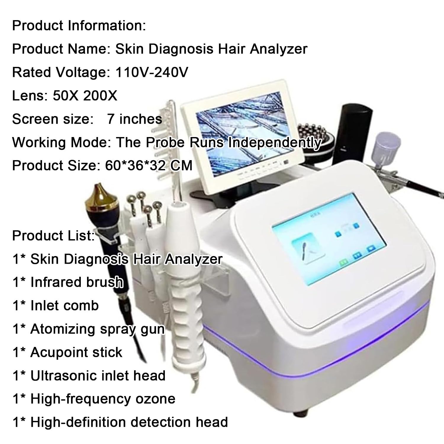 Qiang Analizador De Folículos Pilosos Cuero Cabelludo,Detector Probador De Humedad De Piel Aumento De 50x Y 200x con Pantalla LCD HD,para Diagnóstico De Piel
