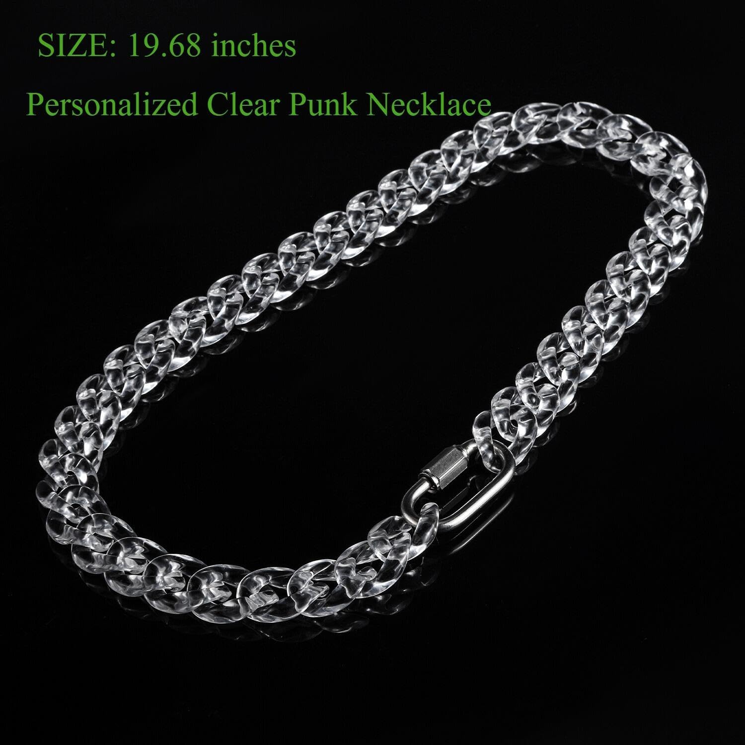 Punk Acrylic Colorful Leopard Print Clear Chain Necklace Rainbow Thick Paper Clip Necklace for Women Men Gift Hip Hop Geometric Bar Jewelry