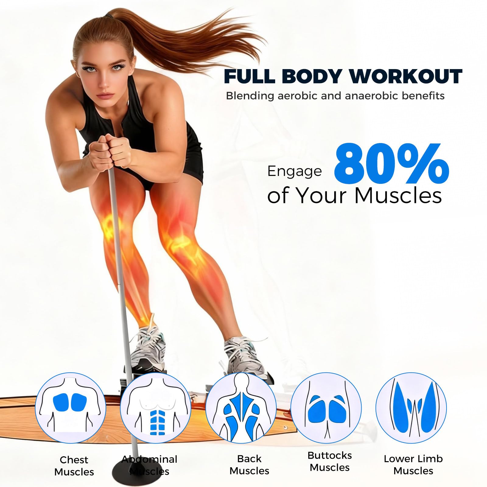 Ski Simulator, Ski Balance Trainer, Einstellbarer Widerstand 0-100kg, Belastbarkeit 150kg/330lb, Skifitness Gerät, Für Taillen-, Bauch- und Beintraining OptionB