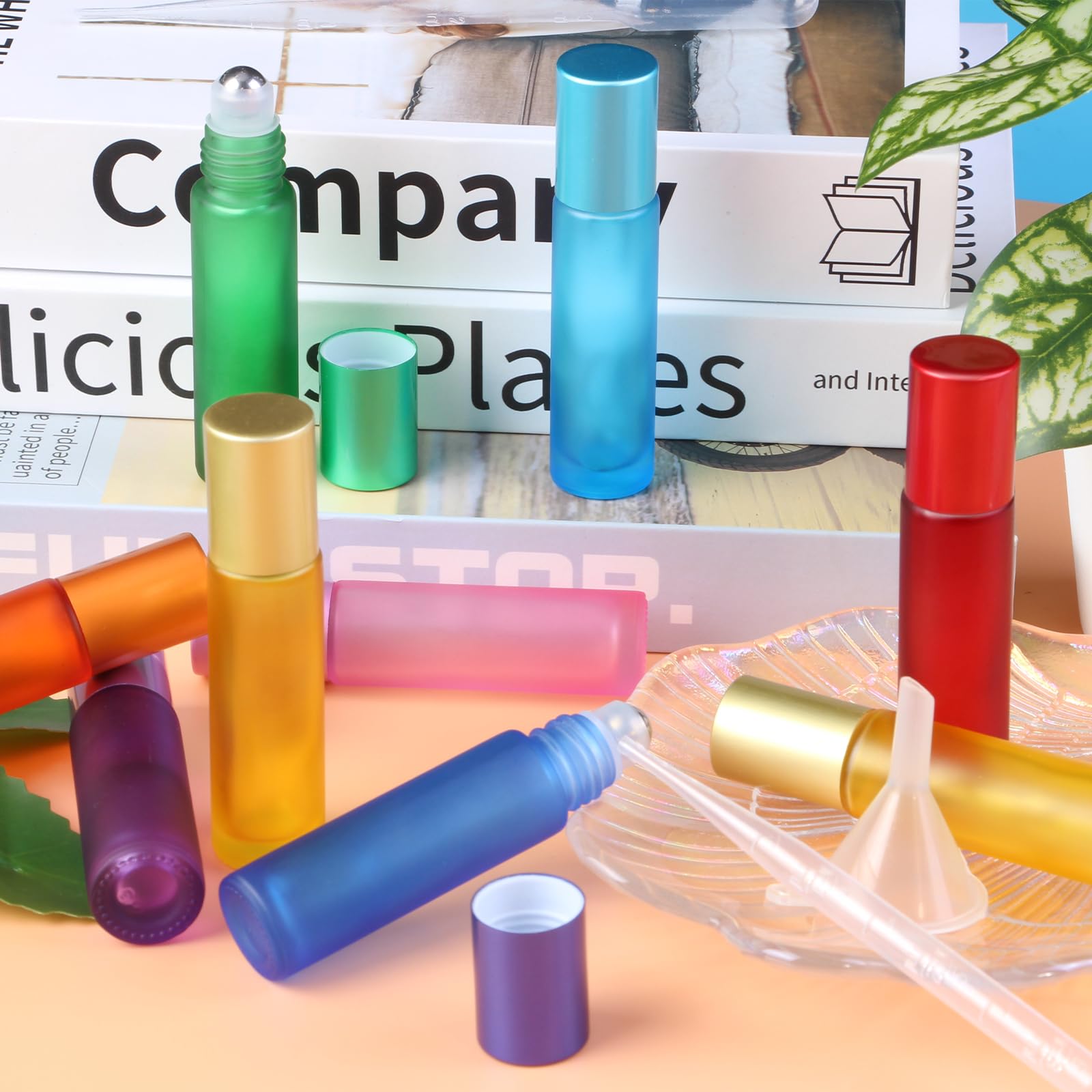POFIBO 16 Piezas Roll On Bottle Botellas Aceites Esenciales con Bolas de Acero Inoxidable,Botellas de Aceite Esencial de 10 ml,Roll on Rellenable para Aceites Esenciales, Aromaterapia, Perfumes