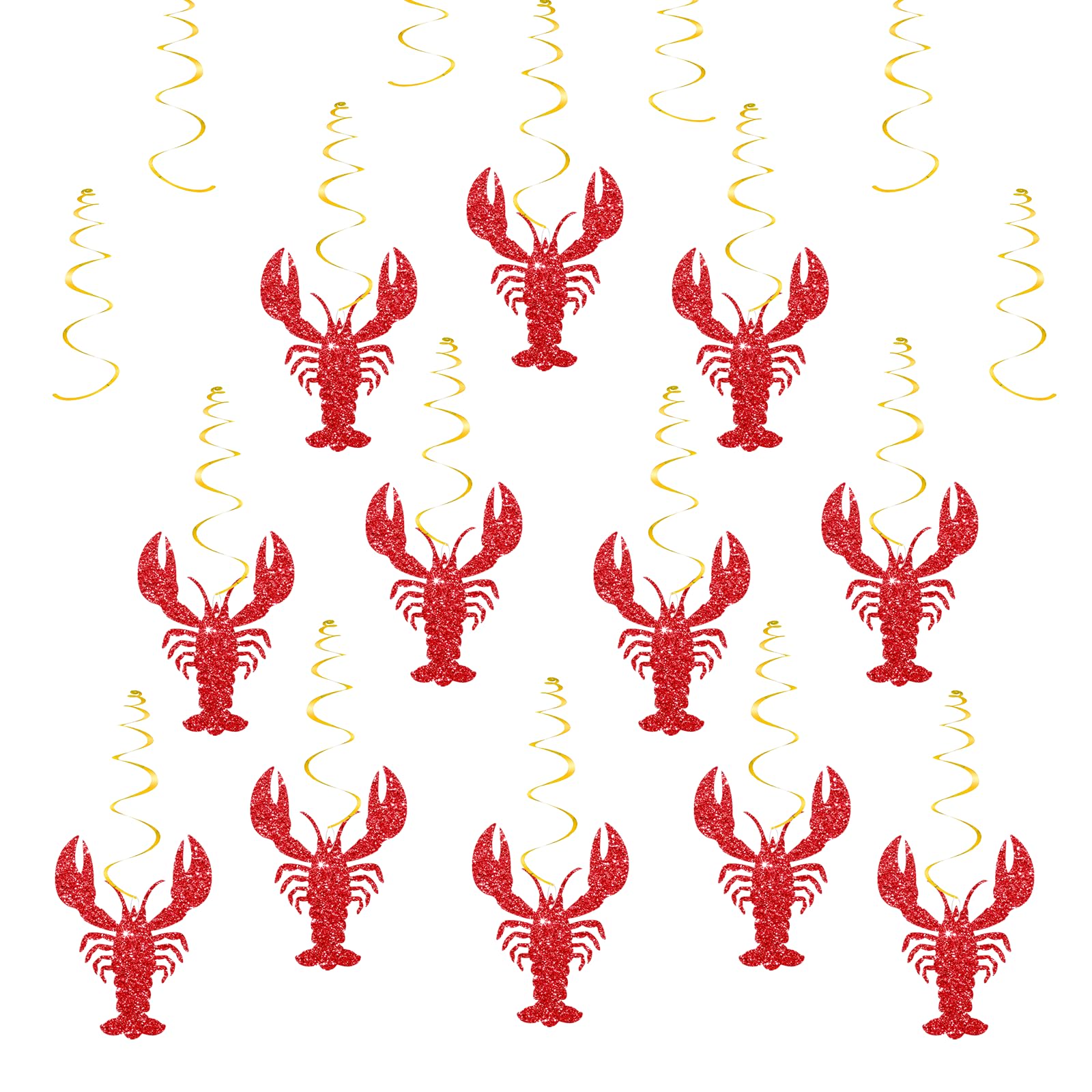 30pcs Crawfish Hanging Swirls, Lobster Birthday Hanging Decoration, Crawfish Seafood Party Decor, Lobster Bachelorette/Birthday Party Favors - Red