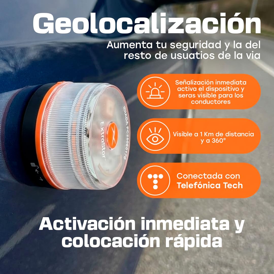WEIDA Baliza V16 Geolocalizable para Coche | Luz de Emergencia Homologada DGT 3.0 | Señalización Vial con Base Magnética | Autonomía hasta 2 Horas | Resistencia IP54 (2 UNIDADES)