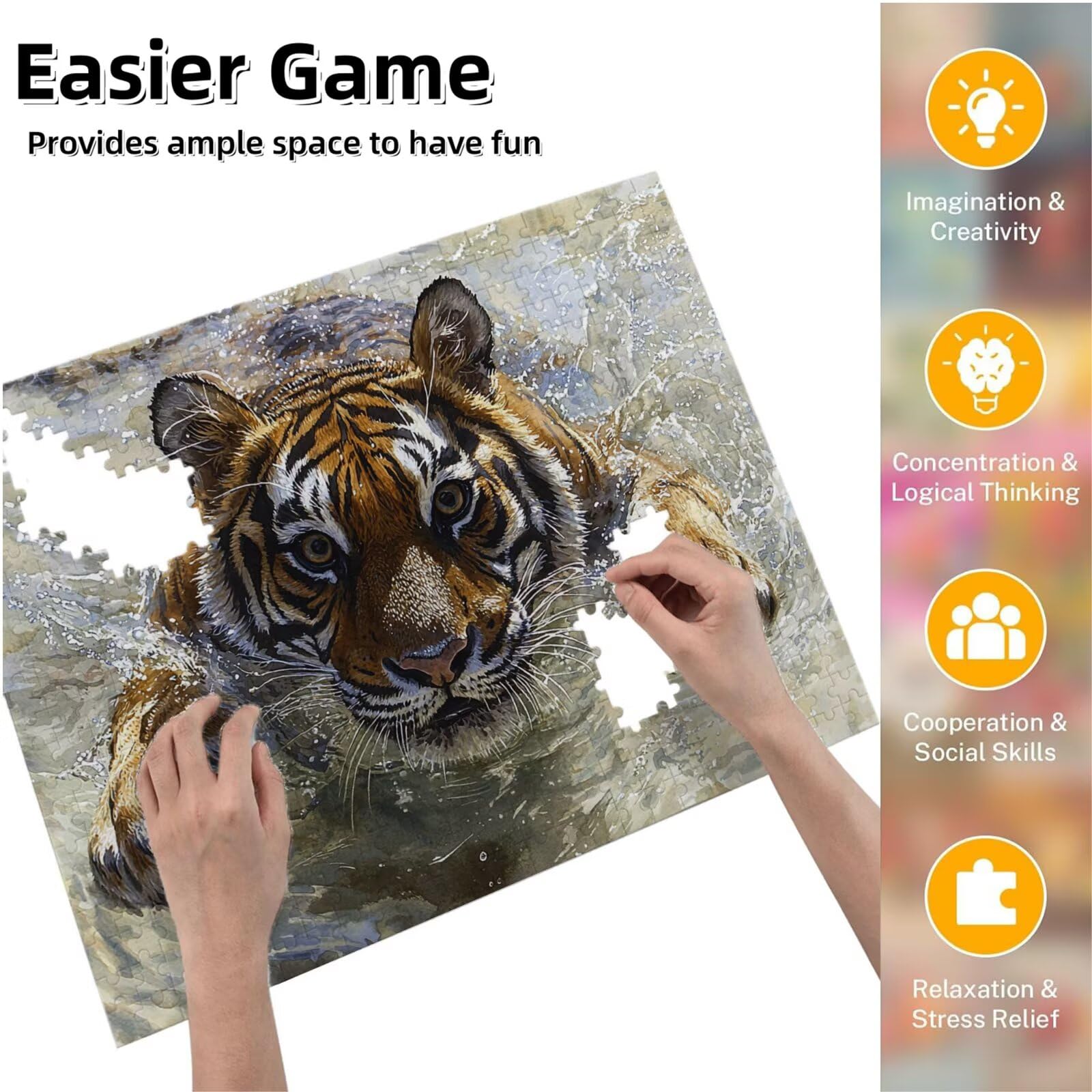 Jigsaw Puzzle, 4000 Pezzi Puzzle Classici, Tigre Puzzle Rilassamento Intelligence, Mpossibile Difficile Puzzles impegnativo per adulti Puzzles per Gioco Familiare, Regalo per Amore Amico Acqua K0F-33