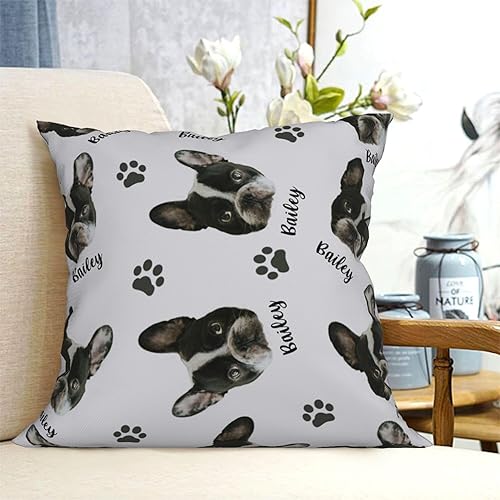 Miniatura 5 de Funda de almohada personalizada para mascotas con foto, 18 x 18 pulgadas, imágenes personalizadas de cara de perro con nombre, fundas de cojín