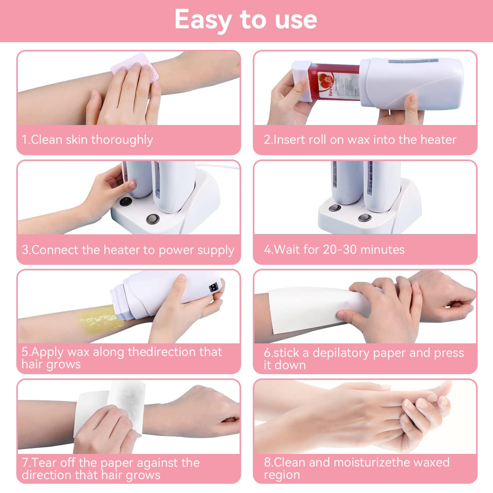 Agatige Roll-On Calentador De Cera, Profesional Plástico Portátil Máquina De Depilación Corporal Calentador Cera Depilatoria Ceras Roll On Maquina Ceras Caliente Para Pierna Axila Brazos(Dos Unidades)