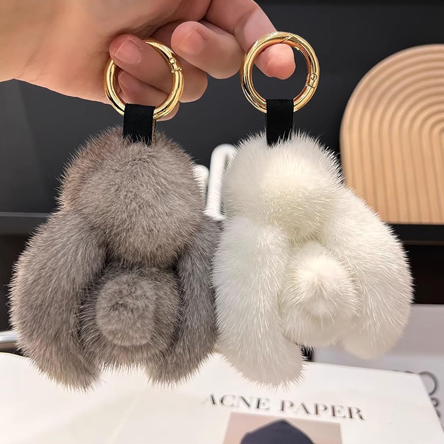 Cute Bunny Plush Keychain,Faux Mink Fur Rabbit Key Ring,Fluffy Bag Charm for Handbag,Kawaii Gift for Women
