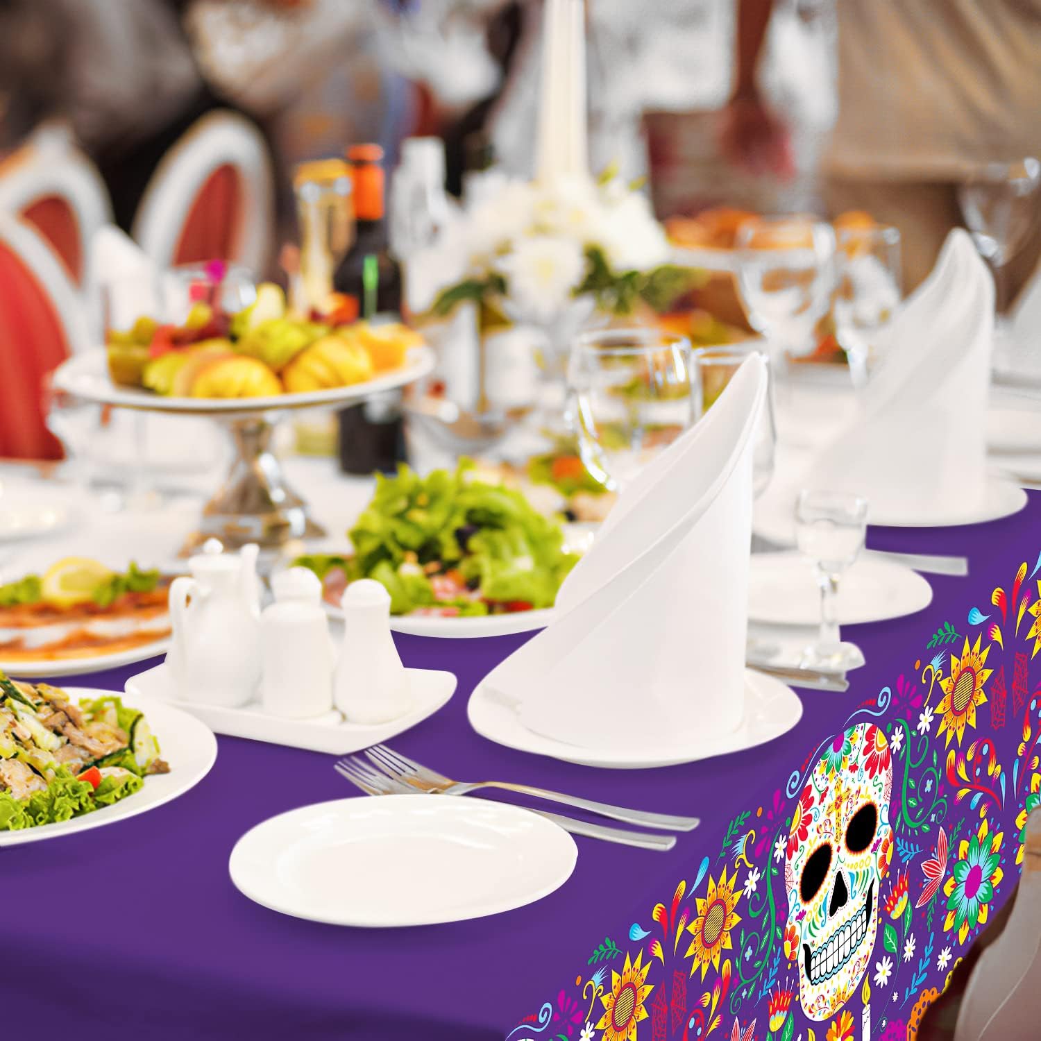 Day of the Dead Party Disposable Tablecloth Plastic Sugar Skull Table Cover for Dia De Los Muertos Party Decoration 54 X 108 inch 3 Pack for Day of the Dead Party image 4