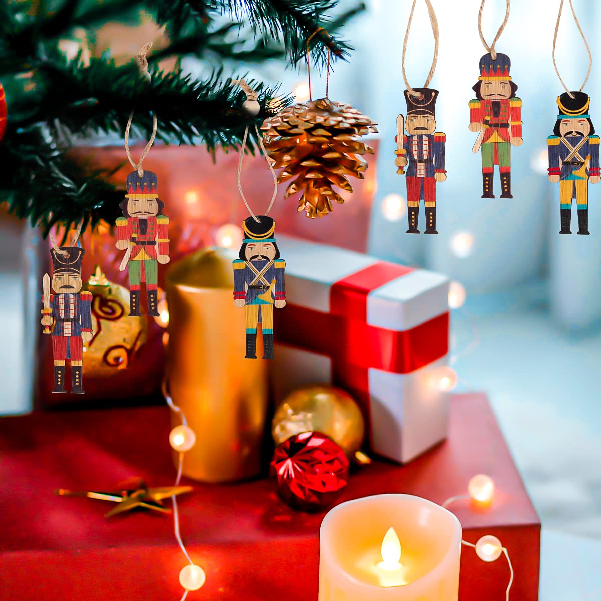 24 Décorations Sapin De Noël En Bois Style Vintage - Pendentifs Suspendus Casse-Noisette, Père Noël, Arbres - 8