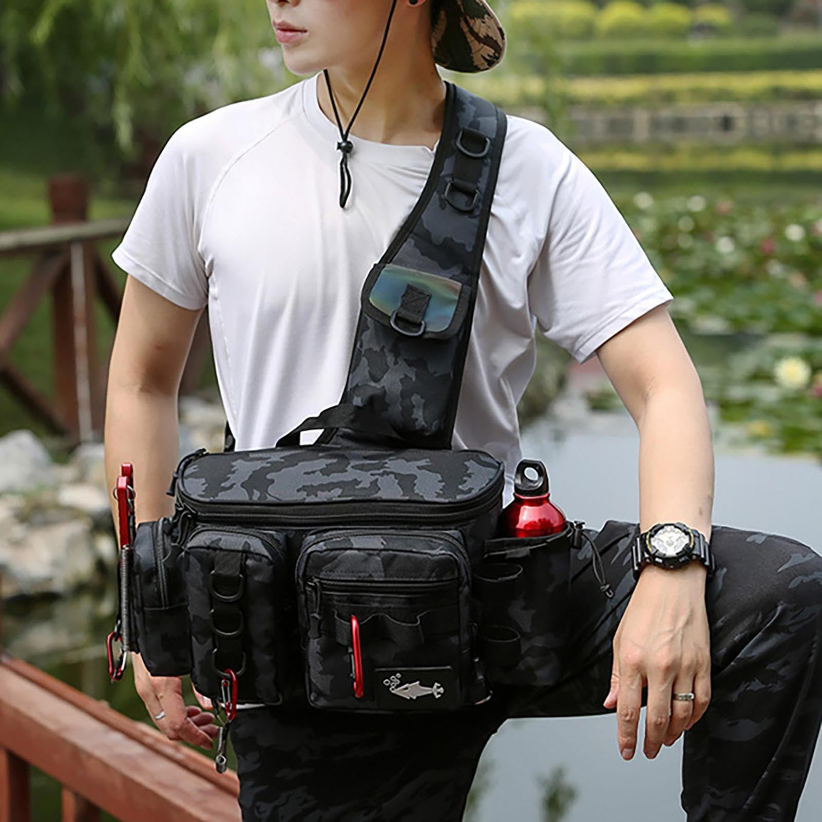 Générique Sling Bag Esca Gear Tackle Storage Rod Holder - Borsa a tracolla | resistente all'acqua per campeggio all'aperto, escursionismo, , Grande, H, riferimento alla descrizione