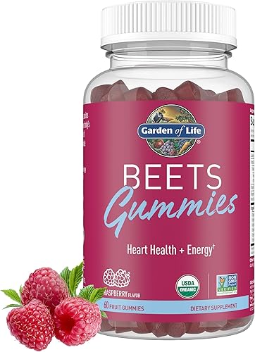 Garden of Life Gomitas de raíz de remolacha orgánicas hechas de pectina con antioxidantes, vitamina C, vitamina D y B12 para la salud del corazón y