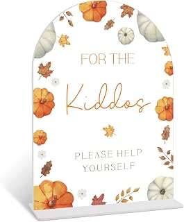 Kiddos Please Help Yourself Wedding Signs for Ceremony and Reception, Fall Pumpkin Maple Leaves Tabletop Sign 6x8", Fall In Love Bridal Shower Decor, Autumn Theme Wedding Engagement Decorations