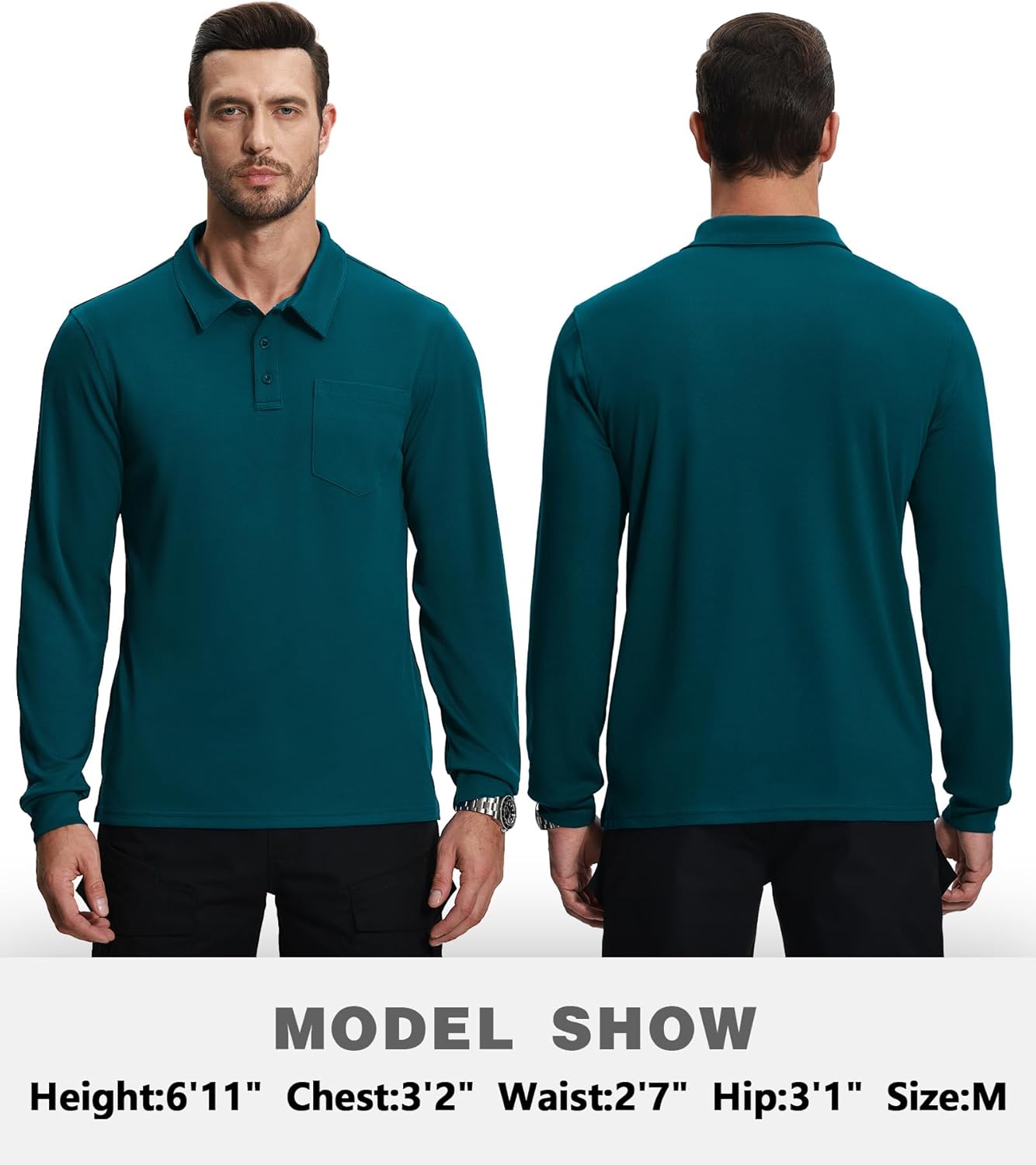 SWISSWELL 3 Pack Long Sleeve Polo Shirts for Men Moisture Wicking Work Collared Shirt with Pocket - Image 3