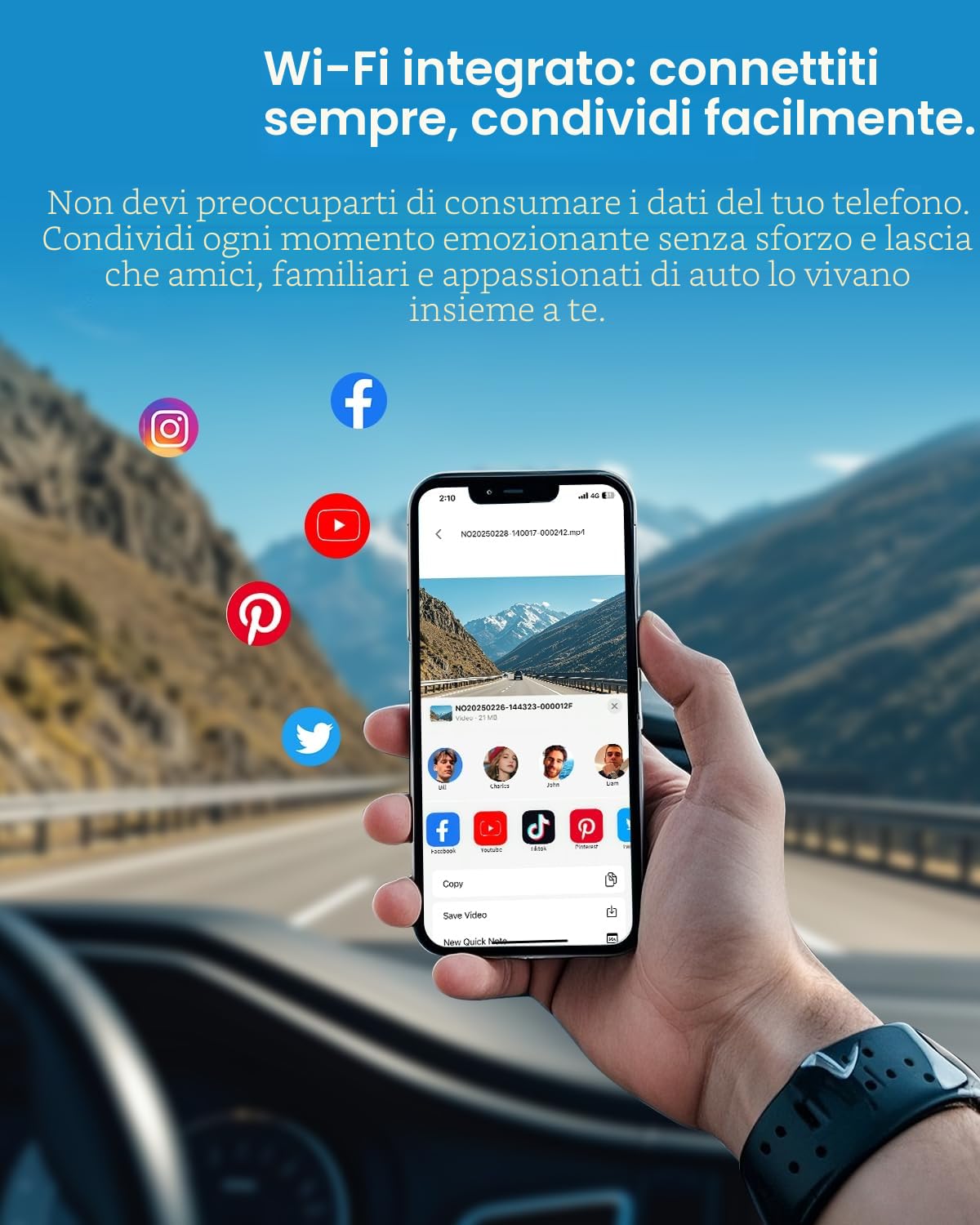KAWA Dash Cam Auto - Display Trasparente con Controllo Vocale, 2K1296P Piccola Telecamera,Visione Notturna, 145° FOV, Supercondensatore, Include SD 32GB, Sensore G, Controllo App