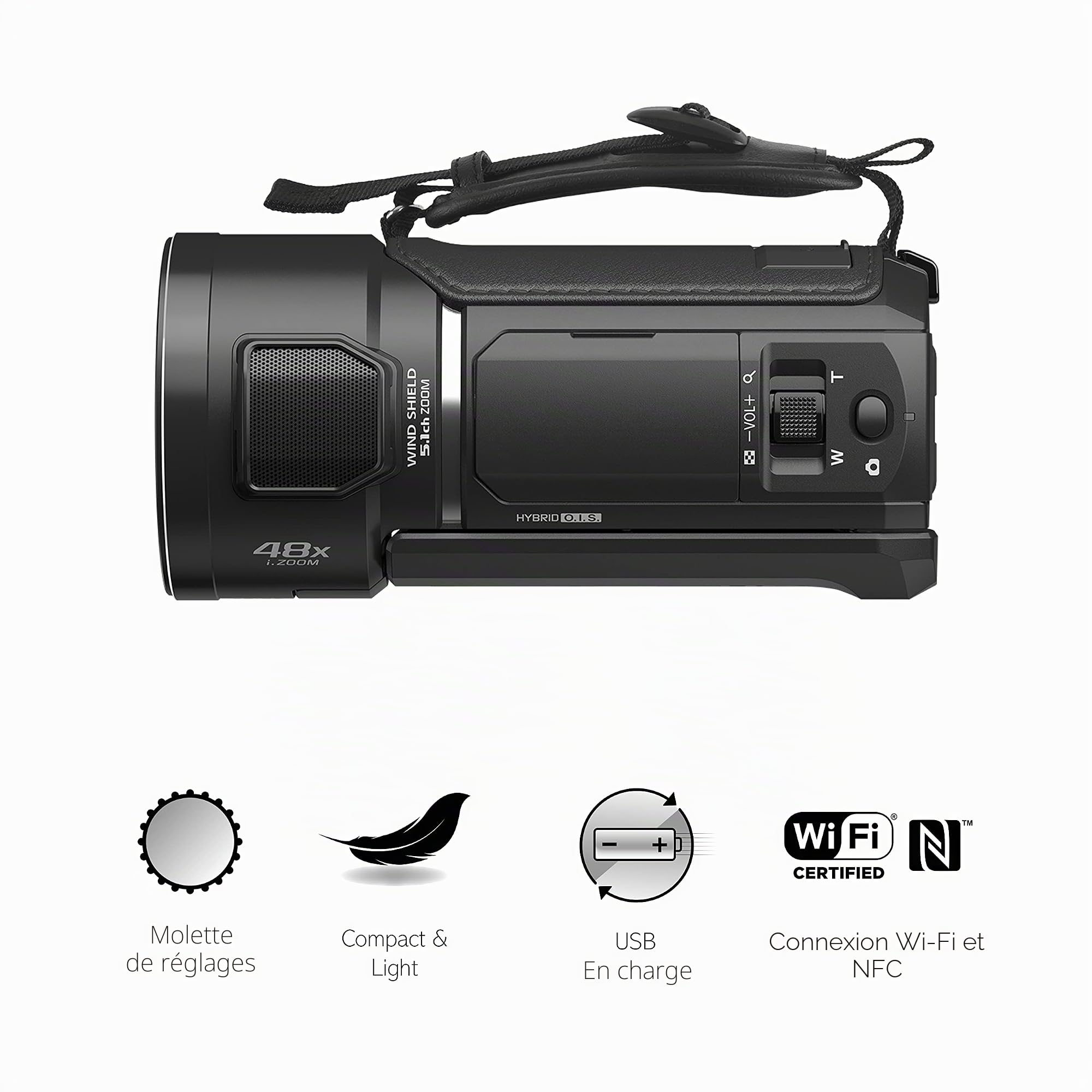 Panasonic V785 I Caméscope Full HD (Qualité vidéo Full HD 50p, Zoom Optique 20x, Grand Angle 29.5mm, Ecran Tactile, Stabilisé, Double caméra, HDR, WiFi et NFC) Noir – Version Française