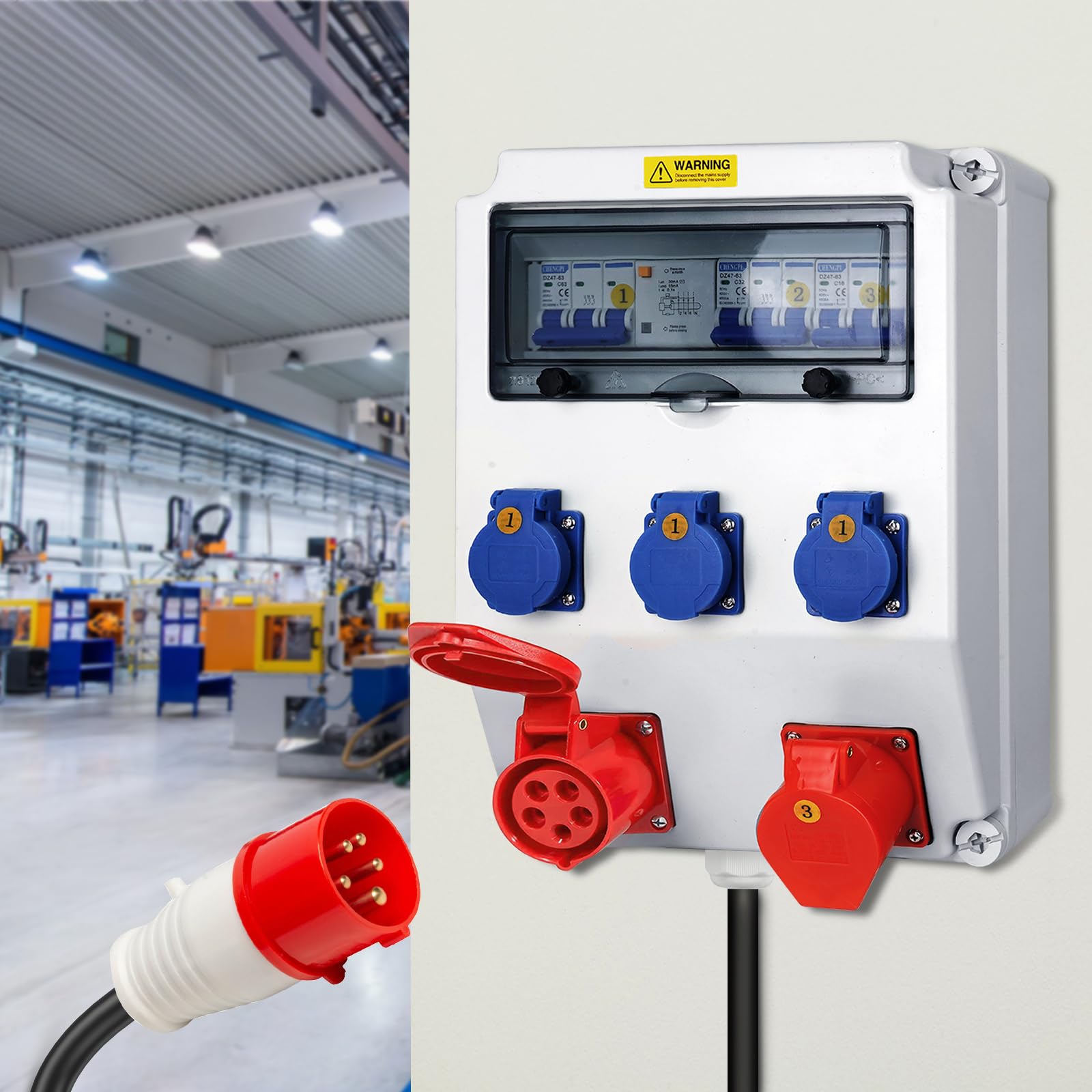 Coffret Électrique de Chantier,Répartiteur Mural,Distributeur de Courant Électrique avec Disjoncteur,5P CEE Prise et Schuko Prise,Distributeur de Puissance Consommée pour Ateliers et Usines
