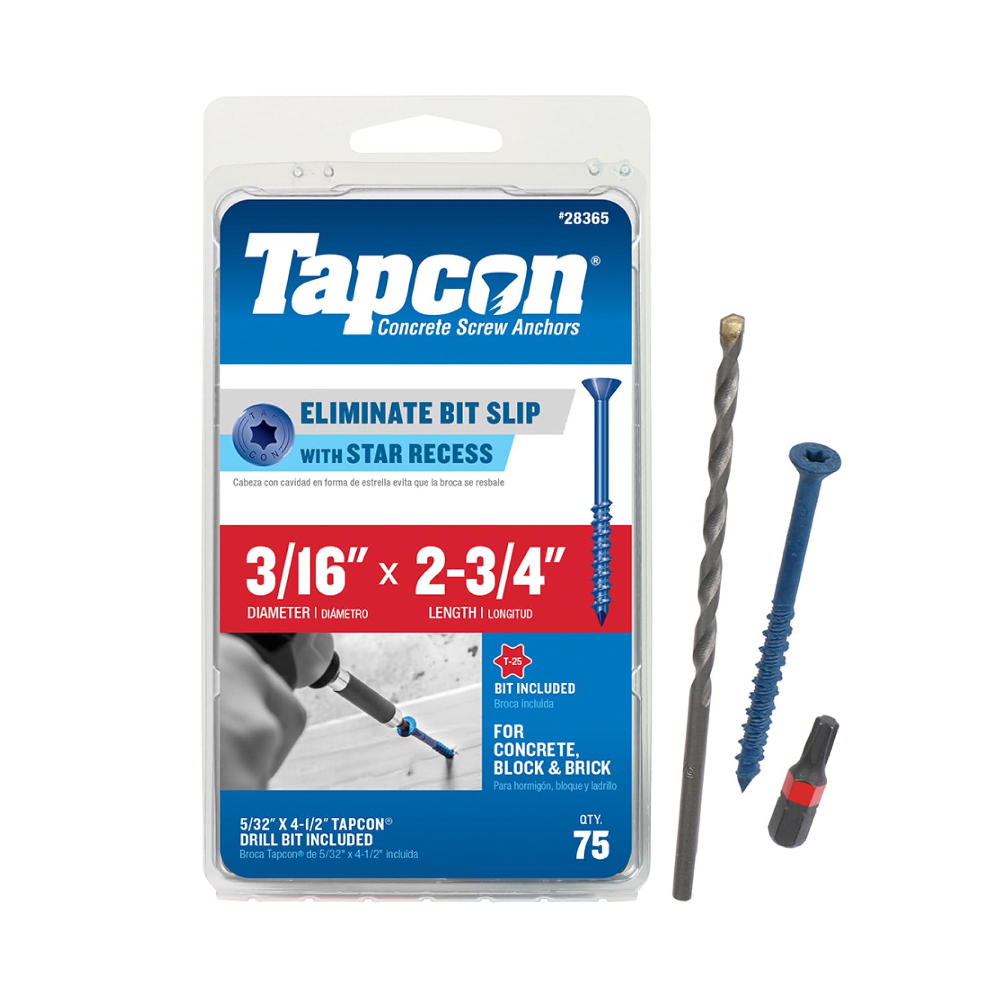 Tapcon 28365 3/16x2-3/4 Blue Star Drive Bugle Head Ancoraggi per calcestruzzo 75/Box