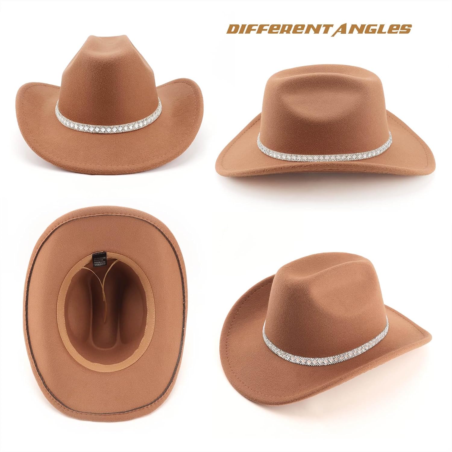 Western Cowboy Hats for Women Classic Felt Wide Brim Fedora Hat with Belt Buckle Retro Panama Hat Unisex Rolled up Cap - Image 7