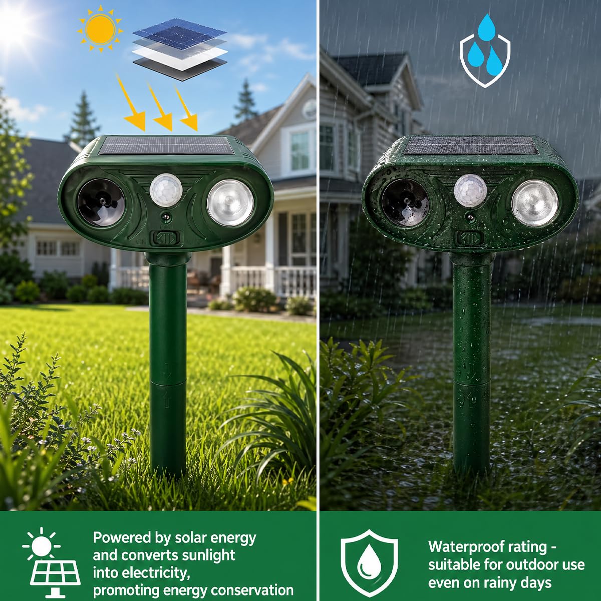 Solar Ultraschall Tiervertreiber 2 Pack, Hirschabwehrgeräte Wasserdicht, Katzenschreck Outdoor mit Bewegungserkennung Eichhörnchen Stinktier Kaninchen Hund Waschbär Abschreckungen Tiervertreiber für