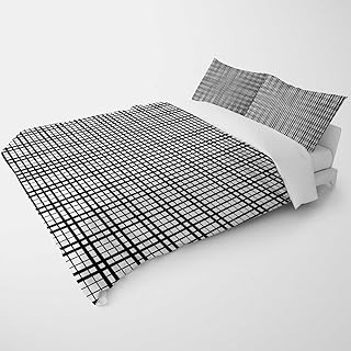 YANFENQI King Size Duvet Cover Double Black Geometry Lattice Line Modern Camping Decor for Kids Teens Adults (King,104