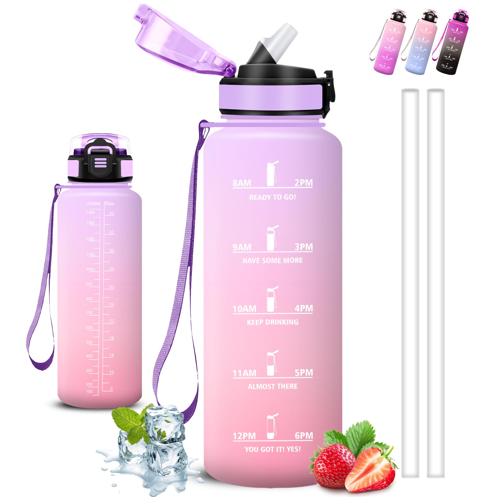 Trinkflasche- 1 5 liter- Trinkflasche Sport, Wasserflasche mit Strohhalm, Leicht zu Reinigen, Flasche Auslaufsicher, Kann mit dir Tragen, Wasserflasche Erwachsene, Wasserflasche für Fitness, Sport